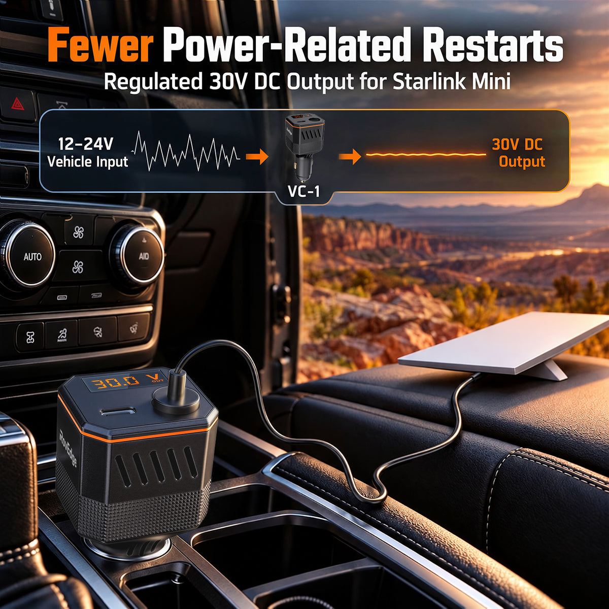 ROVEDGE VC-1 | 105W Car Power Adapter for Starlink Mini