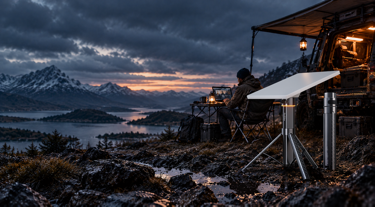 RovEdge MK-1 powering Starlink Mini at an off-grid outdoor campsite