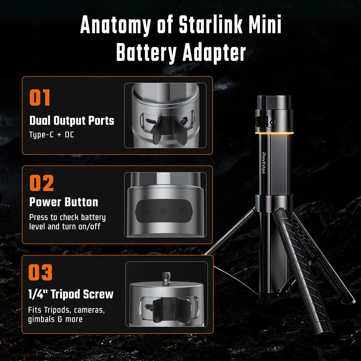 RovEdge MK-1 Starlink Mini Battery | 189Wh & Integrated Tripod